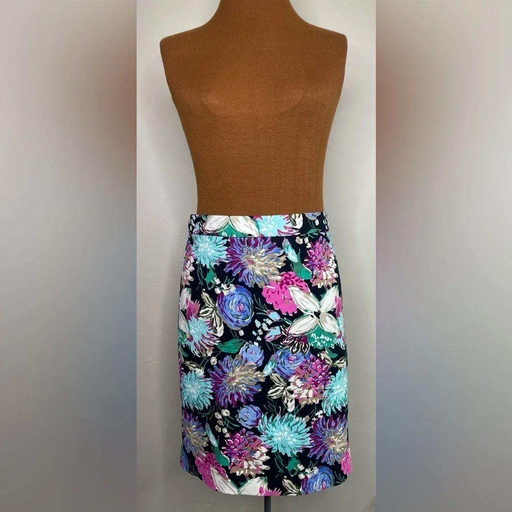 J Crew Skirt Floral Cotton Blend Pencil Skirt Size 4